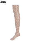 Hot Sales Women Lace Long Stockings Mesh Sheer Fishnet Black Stockings Hollow Out Stretch See Through Stockings