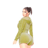 and Autumn Women's Clothing V-neck Drawstring Zipper Sweater Ruffle Hip Navel Shorts