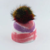 New Fashion Winter Thicken Knitted Hats Warm Real Racoon Fur Pompom Unisex Beanie Tie-dyed Cap Adults Head