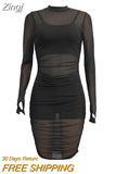 Women Solid Mesh See Through Design Ruched Lining Dress Stretch Sexy Clubwear Black Night Out Bodycon