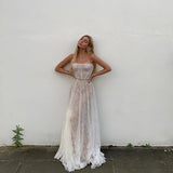 2022 Summer Women Long Party Dress Sexy Spaghetti Strap Sleeveless White Lace Maxi