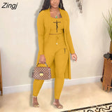 Women Tracksuit 3 Piece Set Pullover + Coat + Long Pants Solid Color Streetwear Matching Set Clothes For Women