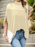Women's Clothing 2025 Spring And Summer Women's T-Shirt Fashion Nets With Bare Shoulder Bat Sleeve High Collar Top In Spring And