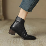 Zingj New Pointed Brown Vintage Martens Women's British Style V Mouth Ankle Boots Women's Thick Heel Short