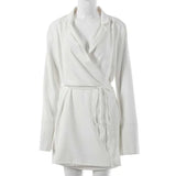 Satin V-Neck Shirt Dress Women Autumn Winter Flare Sleeve Lace Up Mini Dresses Elegant Ladies Party