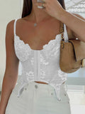 SUCHCUTE Gothic Bandage Women Tank Tops Vintage Lace Patchwork Female Crop Top Streetwear Backless Party Outfits 2022