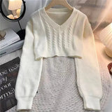 Zingj Version Of Short Pullover Sweater Female Loose V-Neck Pure Color Twist Crop Casual Long Sleeve Knit Jacket