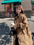 White Duck Velvet Contrast Color Long Down Jacket Female 2024 Winter Fashion Fashion Corduroy Lapel Over The Knee Coat Tide-Outfit