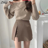 Skirts Women Irregular Solid Side-slit Stretchy Korean Style Trendy Chic OL High Waist Female Bottom Popular Spring