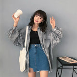 Women Spring Long Sleeve Plaid Loose 2XL Students All-match Street Wear Korean Style Leisure Blouses Womens Tops Chic