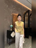 Chinese Retro Jacquard Collar Buckle Vest Girls Spring And Summer 2024 Improved Cheongsam Sleeveless Vest