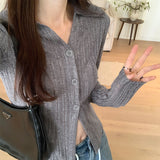 Straightens The Shoulder Knitted Cardigan Jacket, A New Slim, Striped Long-Sleeved Blouse In Early