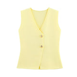 Women's 2025 Summer New V-Neck Gold Button Knitted Vest + Folding Skirt