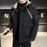 Fashion Youth Men's Wear 2024 Winter Wear Two Cotton Men Thick Coat New Fashion Cotton Suit Hat Warm Tooling Men-Outfit