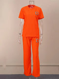 Women New Fashion Letter Printed 2 Piece Sets Short Sleeve Tops+High Waist Pants Suit Ladies Matching Casual Outfits