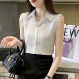 Chiffon Blouse for Women Elegant Social Women's Shirt Sleeveless Striped Shirt Women's Summer Blouse Commuter Office