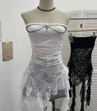 Gothic Lace Tective Sexy Sleeveless Top Irregular Ribbon Decor Punk Wrap Chest Vest