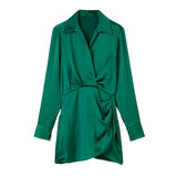 New Candy-Colored Silk Satin Long-Sleeved Dress In