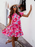 Zingj Wise Hot Style Summer Horn Sleeve Round Collar Print Irregular Hem
