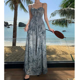 Zingj New Chinese Style Cold Sense Tie-Dye Ink Blue Halter Dress Temperament Shows White Chinese Style And Literary