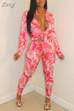 Two Piece Set Women Set Flower Print Long Sleeve Blouse Tops And Pant Suits Sheath Matching Fashion Outfit Spring