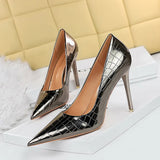 Zingj Sexy Show Thin Shallow Mouth Pointed Ultra High Heel Metal Stone Grain Retro Women's Singles Shoes High
