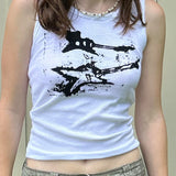 Zingj Graffiti Print Sleeveless Vest Female Spring / Summer 2024 Hot Girls Knit Bottom Slim Top