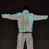 Autumn And Winter New Bird's Nest Pattern Color Reflective Jacket Men's Plus-Size Casual Hooded Jacket-Outfit