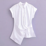 New Spring Poplin Waist Shows Thin Lace Fashion Shirt