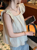 Women Flying Sleeve Loose Sweet Casual Summer All-match Tops Korean Style Students Chic Tender Solid Clothes