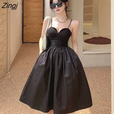 Womens Sleeveless Solid Vintage Sundress High Waist Elegant A-line Fashion French Retro Summer Female Vestidos