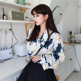 Shirts Women Long Sleeve Print Ulzzang Cat Turn-down Collar Students Designed Womens Korean Style with Buttons