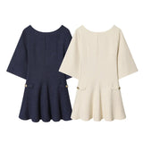 Women's Autumn New Temperament Light-Cooked Round-Neck Knitted Long Sleeves Mini