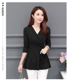 Winter New Plushed and Thickened Bottom Women top Blouse Full Sleeve lace Blouse Large V-neck Purple tops Blouses