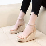 Zingj Summer New Wedge Heel Thick Platform Sandals Woven Hemp Rope Waterproof Platform 12 Cm Women's Shoes A Word Buckle High