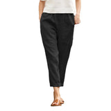Large Pocket Pure Color Comfort Leisure Cotton Linen Casual Straight-leg