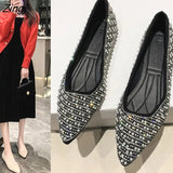 Pointed Toe Shoes Women Flat Ballet Mixed Color Soft Maternity Beaded Pointed Toe Flat Shoes Shallow Mouth