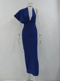 Draped Backless Women Side Split Evening Club Party Dress 2022 New Sexy V Neck Orange Black Long Bandage Dress
