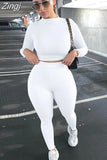 Women 2 Piece Set Solid Color Fall Autumn Fall Suit Sets Long Sleeve T-shirt Crop Tops High Waist Leggings Gym Workout