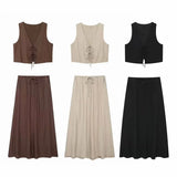 New Textured Vest 8338772 Long Skirt