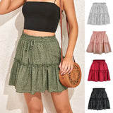 Summer Women's High Waist Chiffon Big Swing Short Skirt Printed Pleated Polka Dot Skirt Casual Short