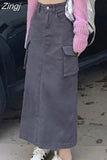 Style High Waist Midi Skirts Women Leisure Simple Denim Shirring Design Behind-Slit Streetwear Y2k Spring All-match