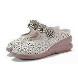 Zingj Muffin Heel Flat-Soled Women's Slippers Cave Style Leather Hollowed-Out Sticky Mother Shoes Flat Soles Raised Soft