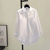 And Autumn Double Pocket Simple Long-Sleeved Shirt Women Loose Fashion Long-Colored Commuter Shirt Outside The
