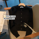 Zingj Fragrant Wind Black Knit Cardigan Female 2023 New Style Lazy Retro Round Neck Sweater