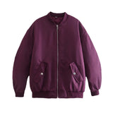 And Winter New Pure Color Loose Leisure Zipper Flight Jacket Cotton-Padded
