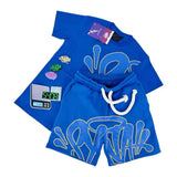 Aesthetics Male Gothic 2-Piece Hip-Hop Alphabet Print 0-Collar T-Shirt + Rope Wide Legs And
