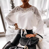 Zingj Spring And Autumn New Long Sleeve Lace Lace Shirt Solid Color Commuter Top Round