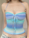 Fresh Girl Dopamine Gradient Color Woven Sling Design Hollow Low Tie Collar Sexy Vest