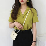 Short Sleeve V Neck Office Lady White Shirt Tops Retro Shirt for Women Simple Solid Summer Blouse Blusas Femininas